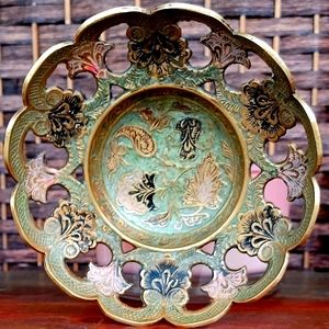 Vintage Solid Brass Scalloped Edge Pedestal Bowl